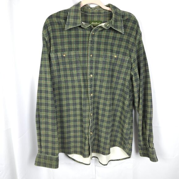 Eddie Bauer Mens Large Green Plaid Long Sleeve Button Down Shirt Shacket - Picture 1 of 7